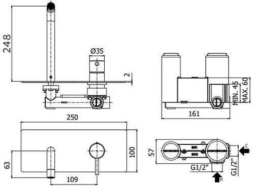 Смеситель для раковины Paffoni Light LIG106NO с внутренней частью, черный матовый Смеситель для раковины Paffoni Light LIG106NO с внутренней частью, черный матовый