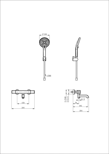 Смеситель для ванны Wonzon & Woghand с термостатом, черный матовый (WW-B2016-A1-MB) Смеситель для ванны Wonzon & Woghand с термостатом, черный матовый (WW-B2016-A1-MB)