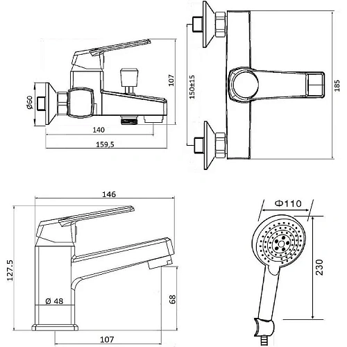 Комплект смесителей OneLife P02-311b черный Комплект смесителей OneLife P02-311b черный