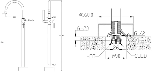 Смеситель для ванны Boheme Uno 469-NB Shine Nikel Brush напольный Смеситель для ванны Boheme Uno 469-NB Shine Nikel Brush напольный