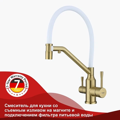 Смеситель для кухни Raglo R81.62.03 с гибким изливом с подключением к фильтру, золотой сатин Смеситель для кухни Raglo R81.62.03 с гибким изливом с подключением к фильтру, золотой сатин