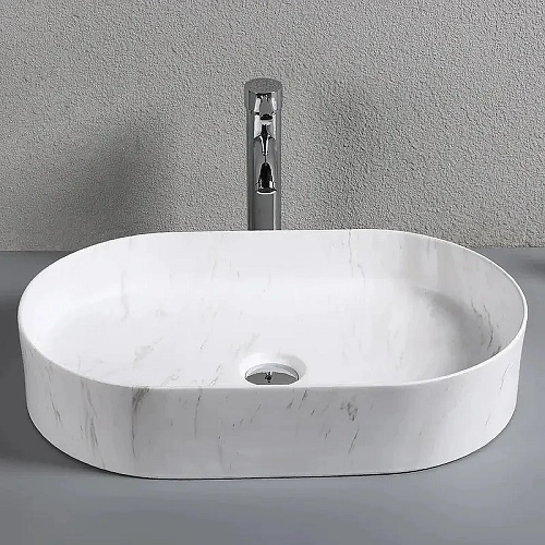 Раковина Ceruttispa CR0055B MMW1 500х350х120 накладная, мрамор матовый белый, овальная Раковина Ceruttispa CR0055B MMW1 500х350х120 накладная, мрамор матовый белый, овальная