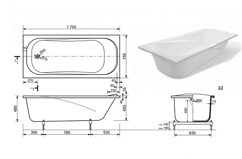 Ванна из искусственного камня Эстет Альфа 1700х750 ФР-00001751 Ванна из искусственного камня Эстет Альфа 1700х750 ФР-00001751