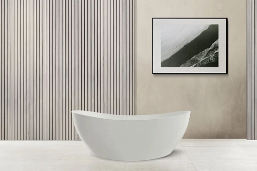 Ванна отдельностоящая ABBER AS9615-1.8 180x85 универсальная, белая матовая, искусственный камень Ванна отдельностоящая ABBER AS9615-1.8 180x85 универсальная, белая матовая, искусственный камень