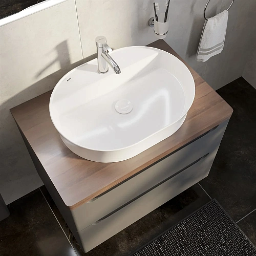 Тумба с раковиной STWORKI Берген 80 серая с темной столешницей, Bocchi Slim Line 1600-001-0126 56817 568177 Тумба с раковиной STWORKI Берген 80 серая с темной столешницей, Bocchi Slim Line 1600-001-0126 56817 568177