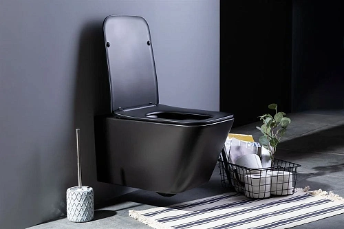 Унитаз подвесной Aquanet Rimless Tavr-W BL-103N-WHT black черный матовый TAVR-W BW с сиденьем Унитаз подвесной Aquanet Rimless Tavr-W BL-103N-WHT black черный матовый TAVR-W BW с сиденьем