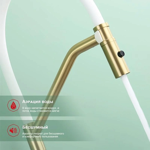 Смеситель для кухни Raglo R86.41.03 с гибким изливом, золотой сатин Смеситель для кухни Raglo R86.41.03 с гибким изливом, золотой сатин