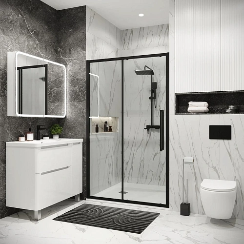 Душевая дверь GROSSMAN Cosmo 100.K33.02.130.21.00 (130x195) черный матовый, стекло прозрачное Душевая дверь GROSSMAN Cosmo 100.K33.02.130.21.00 (130x195) черный матовый, стекло прозрачное