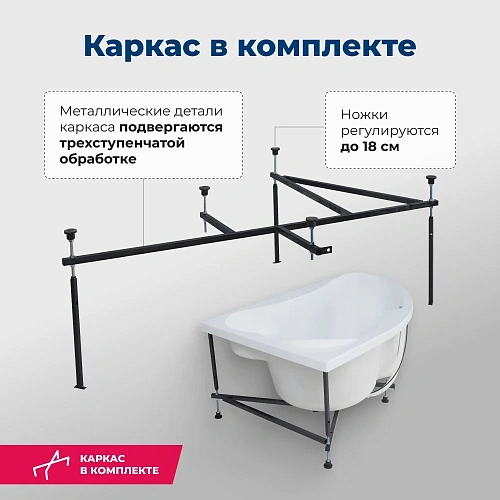 Акриловая ванна Aquanet Capri 160x100 R с каркасом 00205386 Акриловая ванна Aquanet Capri 160x100 R с каркасом 00205386