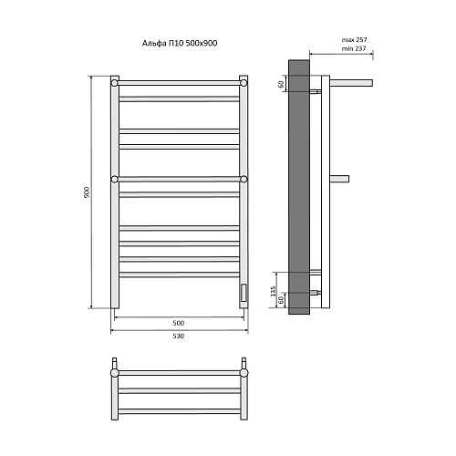 Полотенцесушитель электрический Aquatek Альфа П10 500х900 мм, с полкой, черный муар AQ EL RRP1090BL Полотенцесушитель электрический Aquatek Альфа П10 500х900 мм, с полкой, черный муар AQ EL RRP1090BL