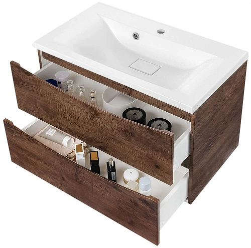 Тумба под раковину Vincea Mia 800 подвесная, 2 выкатных ящика soft close, R.Wood VMC-2MA800RW Тумба под раковину Vincea Mia 800 подвесная, 2 выкатных ящика soft close, R.Wood VMC-2MA800RW