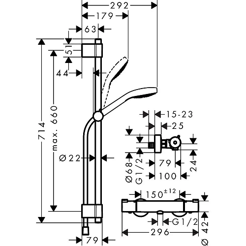 Душевая система Hansgrohe Croma Select S 3jet с термостатом для ванны, штанга 72 см 27833400, белый/ Душевая система Hansgrohe Croma Select S 3jet с термостатом для ванны, штанга 72 см 27833400, белый/
