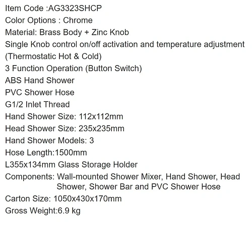 Душевая система ARROW AG3323SHCP с термостатом хром Душевая система ARROW AG3323SHCP с термостатом хром