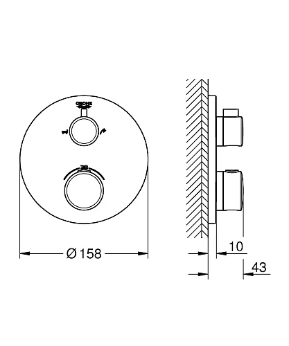 Смеситель для ванны GROHE Grohtherm с переключателем на 2 положения ванна-душ, термостатический, кру 24077000 Смеситель для ванны GROHE Grohtherm с переключателем на 2 положения ванна-душ, термостатический, кру 24077000