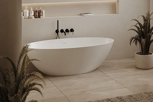 Ванна отдельностоящая ABBER AS9625-1.8 180x85 универсальная, белая матовая, искусственный камень Ванна отдельностоящая ABBER AS9625-1.8 180x85 универсальная, белая матовая, искусственный камень