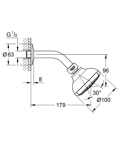 Верхний душ GROHE Tempesta New IV с кронштейном,  9,5 л/мин, хром (27870001) Верхний душ GROHE Tempesta New IV с кронштейном,  9,5 л/мин, хром (27870001)