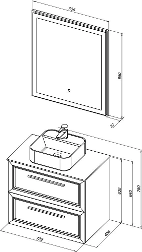 Комплект мебели STWORKI Эстерсунд 75 белая матовая, монте тиберио 459860 Комплект мебели STWORKI Эстерсунд 75 белая матовая, монте тиберио 459860
