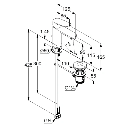 Смеситель для раковины Kludi X1 322883975 черный матовый Смеситель для раковины Kludi X1 322883975 черный матовый