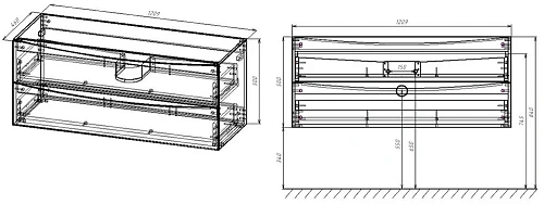 Тумба под раковину Vincea Mia 1200 подвесная, 2 выкатных ящика soft close, Beton VMC-2MC120BT Тумба под раковину Vincea Mia 1200 подвесная, 2 выкатных ящика soft close, Beton VMC-2MC120BT