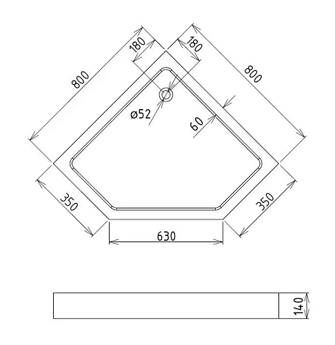 Душевой поддон Gemy ST09T 80x80 пятиугольный, акриловый Душевой поддон Gemy ST09T 80x80 пятиугольный, акриловый
