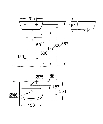 Раковина GROHE Bau Ceramic 45 см (39424000) альпин-белый Раковина GROHE Bau Ceramic 45 см (39424000) альпин-белый