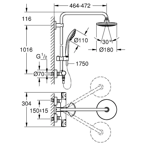 Душевая система GROHE Euphoria 180 E с термостатическим смесителем, хром (26418000) Душевая система GROHE Euphoria 180 E с термостатическим смесителем, хром (26418000)
