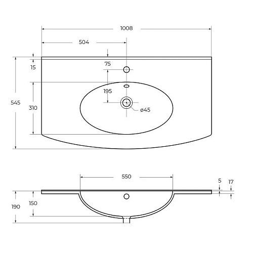 Раковина COMFORT 50149 белый 1010x550 керамика Раковина COMFORT 50149 белый 1010x550 керамика