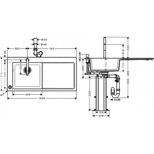 Кухонная мойка Hansgrohe со смесителем 450 с крылом C51-F450-12 43228000, хром Кухонная мойка Hansgrohe со смесителем 450 с крылом C51-F450-12 43228000, хром