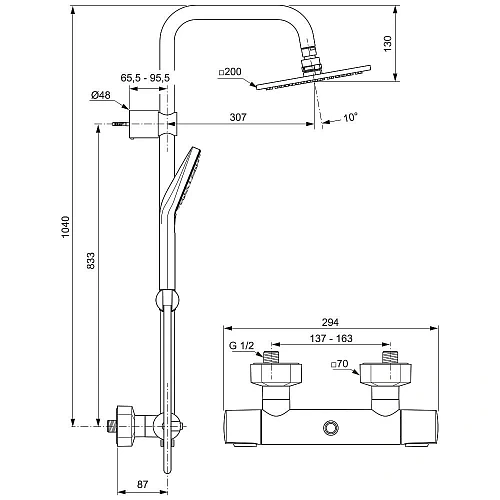 Душевая система Ideal Standard IDEALRAIN CUBE EVO A6985AA термостат Душевая система Ideal Standard IDEALRAIN CUBE EVO A6985AA термостат
