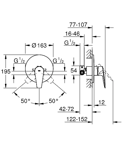 Смеситель для душа GROHE BauEdge однорычажный, хром (29078001) Смеситель для душа GROHE BauEdge однорычажный, хром (29078001)