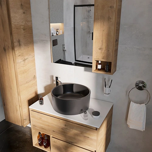 Тумба с раковиной STWORKI Карлстад 75 дуб рустикальный, роверелла, с отверстием для смесителя в стол 427817 Тумба с раковиной STWORKI Карлстад 75 дуб рустикальный, роверелла, с отверстием для смесителя в стол 427817