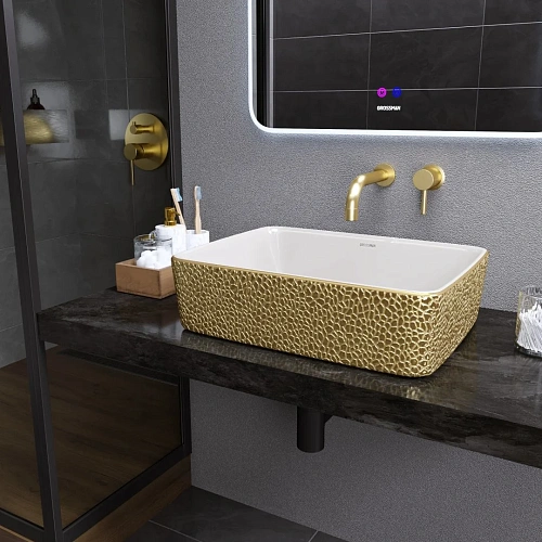 Раковина GROSSMAN Color GR-3016GWL (480x370x130) золото белая внутри Раковина GROSSMAN Color GR-3016GWL (480x370x130) золото белая внутри