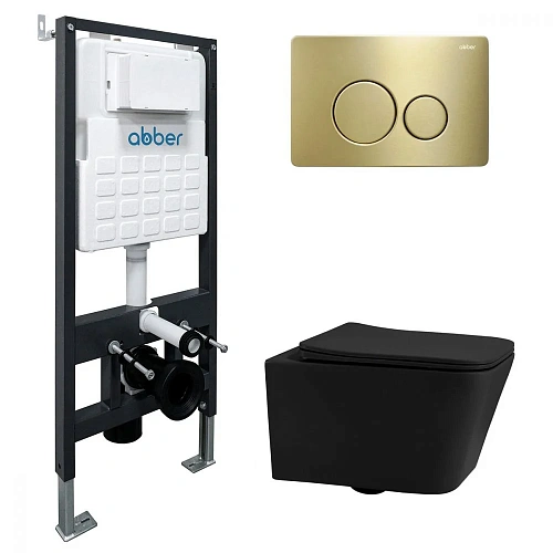 Комплект унитаза ABBER Rechteck AC1201MB черный матовый с инсталляцией AC0105 и кнопкой AC0121MMG золото матовое AC1201MB-AC0105-AC0121MMG Комплект унитаза ABBER Rechteck AC1201MB черный матовый с инсталляцией AC0105 и кнопкой AC0121MMG золото матовое AC1201MB-AC0105-AC0121MMG