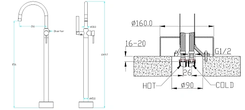 Смеситель для ванны Boheme 469-G (219) напольный GOLD Смеситель для ванны Boheme 469-G (219) напольный GOLD