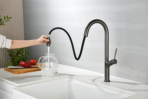 Смеситель для кухни AQUAme Cucina AQM9905GM с выдвижным изливом, с подключением к фильтру с питьевой водой, металл Смеситель для кухни AQUAme Cucina AQM9905GM с выдвижным изливом, с подключением к фильтру с питьевой водой, металл