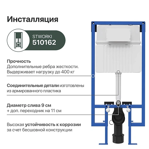 Инсталляция для унитаза STWORKI 510162 с черной матовой кнопкой смыва 576341 Инсталляция для унитаза STWORKI 510162 с черной матовой кнопкой смыва 576341