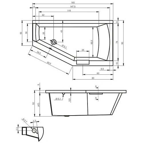 Акриловая ванна Riho Geta BA8700500000000 160x90 L Акриловая ванна Riho Geta BA8700500000000 160x90 L