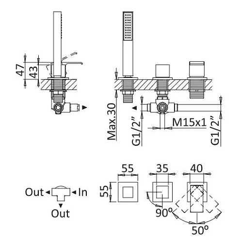 Смеситель на борт ванны CEZARES PORTA-BVDM3-BIO с выдвижным душем и переключателем, белый матовый Смеситель на борт ванны CEZARES PORTA-BVDM3-BIO с выдвижным душем и переключателем, белый матовый