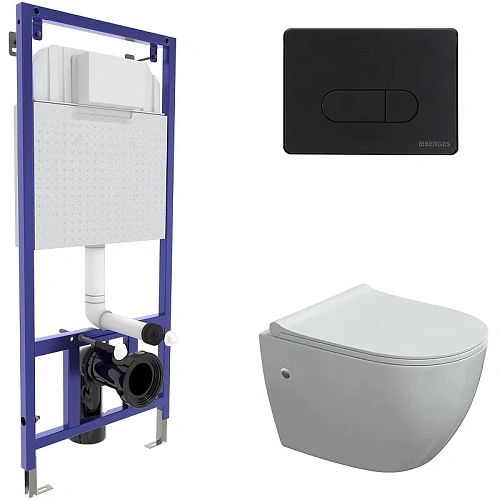 Комплект унитаза BERGES OKUS с инсталляцией NOVUM525, кнопкой D5 Soft Touch черной, сиденье дюроплас 043274 Комплект унитаза BERGES OKUS с инсталляцией NOVUM525, кнопкой D5 Soft Touch черной, сиденье дюроплас 043274