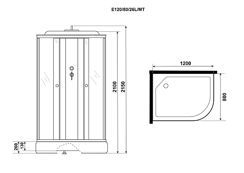 Душевая кабина Niagara Eco E120/80/26L/MT (1200х800х2150) E120/80/26L/MT Душевая кабина Niagara Eco E120/80/26L/MT (1200х800х2150) E120/80/26L/MT