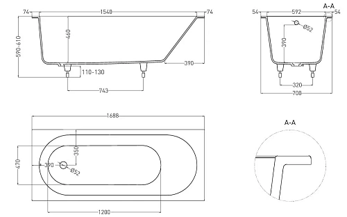 Ванна из искусственного камня Salini ORNELLA 170х70 102323M S-Stone Ванна из искусственного камня Salini ORNELLA 170х70 102323M S-Stone