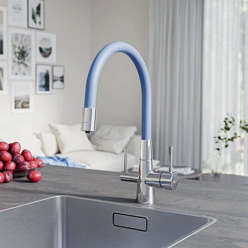 Смеситель для кухни Lemark Comfort LM3075C-SkyBlue с гибким изливом, с подключением к фильтру, хром/голубой Смеситель для кухни Lemark Comfort LM3075C-SkyBlue с гибким изливом, с подключением к фильтру, хром/голубой