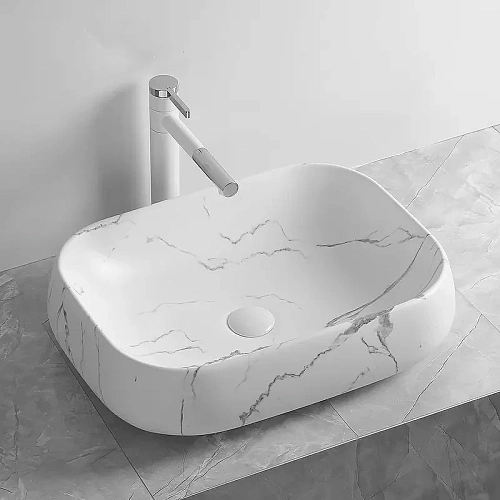 Раковина Ceruttispa CR0086 MMW2 565х400х145 накладная, мрамор матовый белый, прямоугольная Раковина Ceruttispa CR0086 MMW2 565х400х145 накладная, мрамор матовый белый, прямоугольная