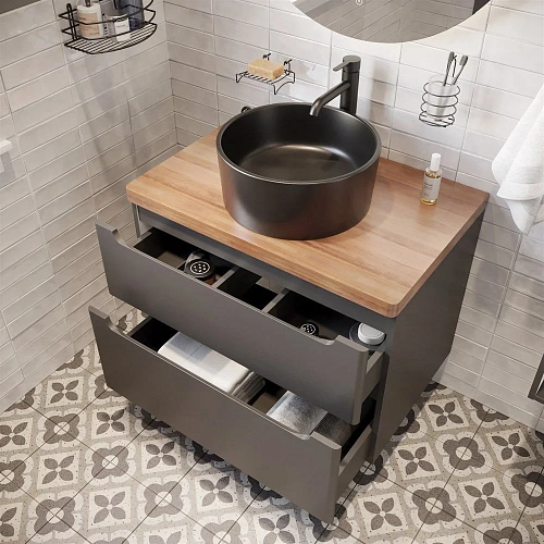 Комплект мебели STWORKI Берген 80 серая с темной столешницей, с раковиной на выбор 549495 Комплект мебели STWORKI Берген 80 серая с темной столешницей, с раковиной на выбор 549495