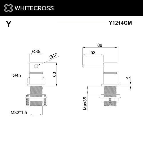 Смеситель для раковины WHITECROSS Y1214GM скрытого монтажа, оружейная сталь Смеситель для раковины WHITECROSS Y1214GM скрытого монтажа, оружейная сталь