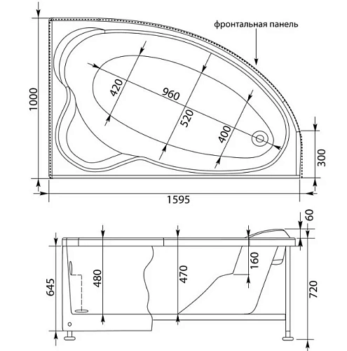 Акриловая ванна Aquanet Sarezo 160x100 R 00204037 Акриловая ванна Aquanet Sarezo 160x100 R 00204037
