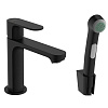 Картинка анонса товара «смеситель для раковины hansgrohe rebris s 110 без сливного гарнитура, с гигиеническим душем 72215670»