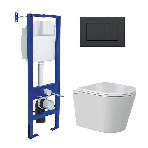 Комплект инсталляции BERGES АТОМ 410 с клавишей смыва Atom черная Soft Touch, унитазом VITA Rimless 49 см и сиденьем микролифт, быстросъём 043385 Комплект инсталляции BERGES АТОМ 410 с клавишей смыва Atom черная Soft Touch, унитазом VITA Rimless 49 см и сиденьем микролифт, быстросъём 043385