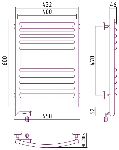 Полотенцесушитель электрический Сунержа Богема 2.0 выгнутая 600х400 МЭМ левый 00-5202-6040 Без покры Полотенцесушитель электрический Сунержа Богема 2.0 выгнутая 600х400 МЭМ левый 00-5202-6040 Без покры