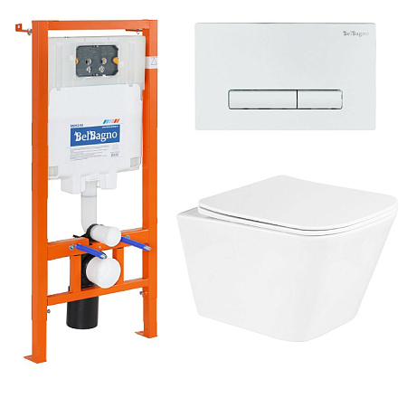 Комплект унитаза BelBagno с сиденьем DUE BB3103CHR/SC инсталляцией BB002-80 и клавишей смыва BB018-GV-BI
